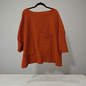 Moonlight Textured Rust Oversized Top Pocket Detail